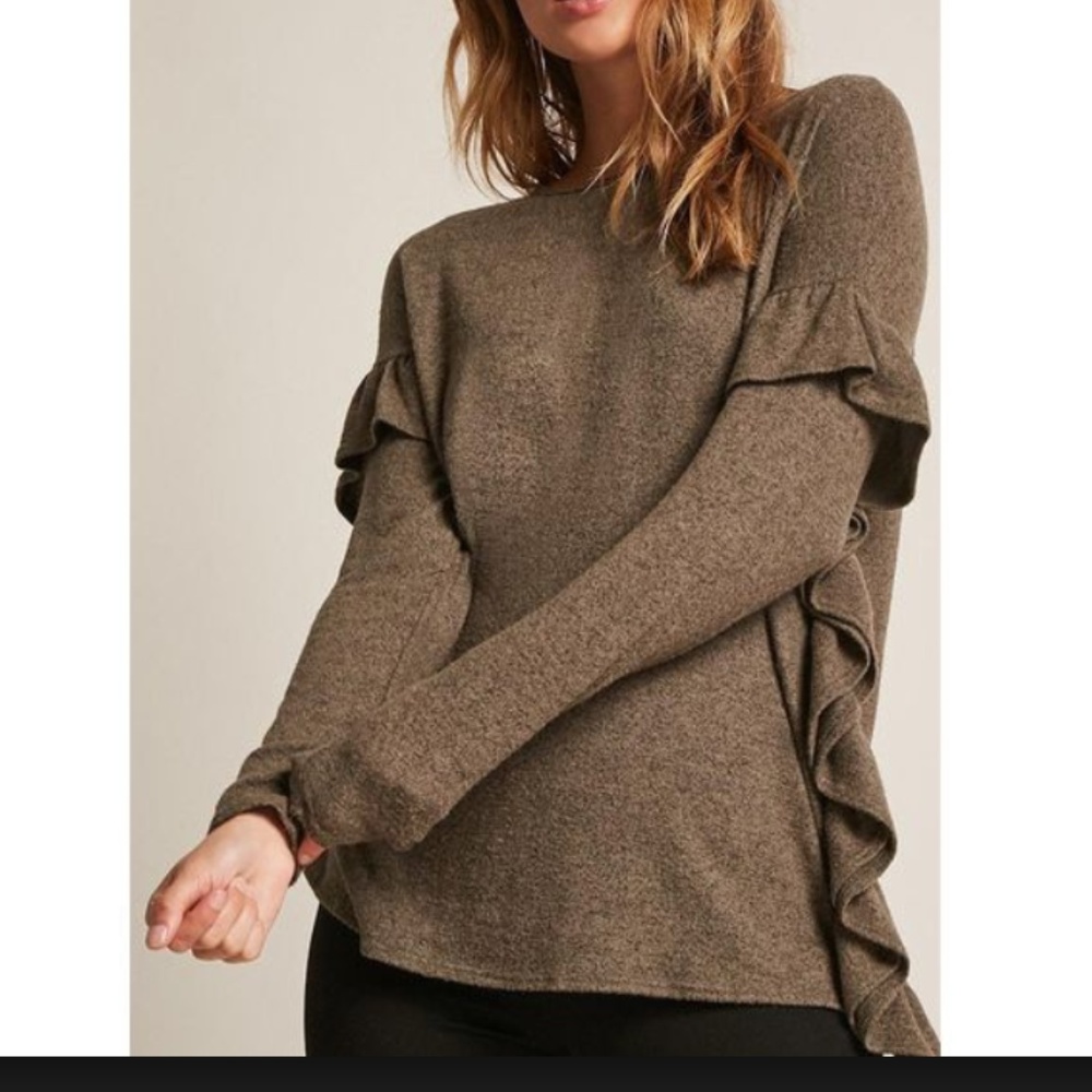 Marled Ruffle-Trim Knit Top